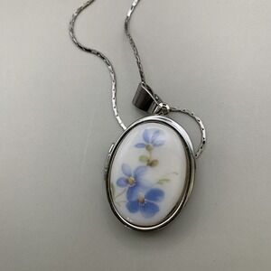 Vintage Inspired Forget Me Nots Flower Locket Necklace Mothers Day Spring